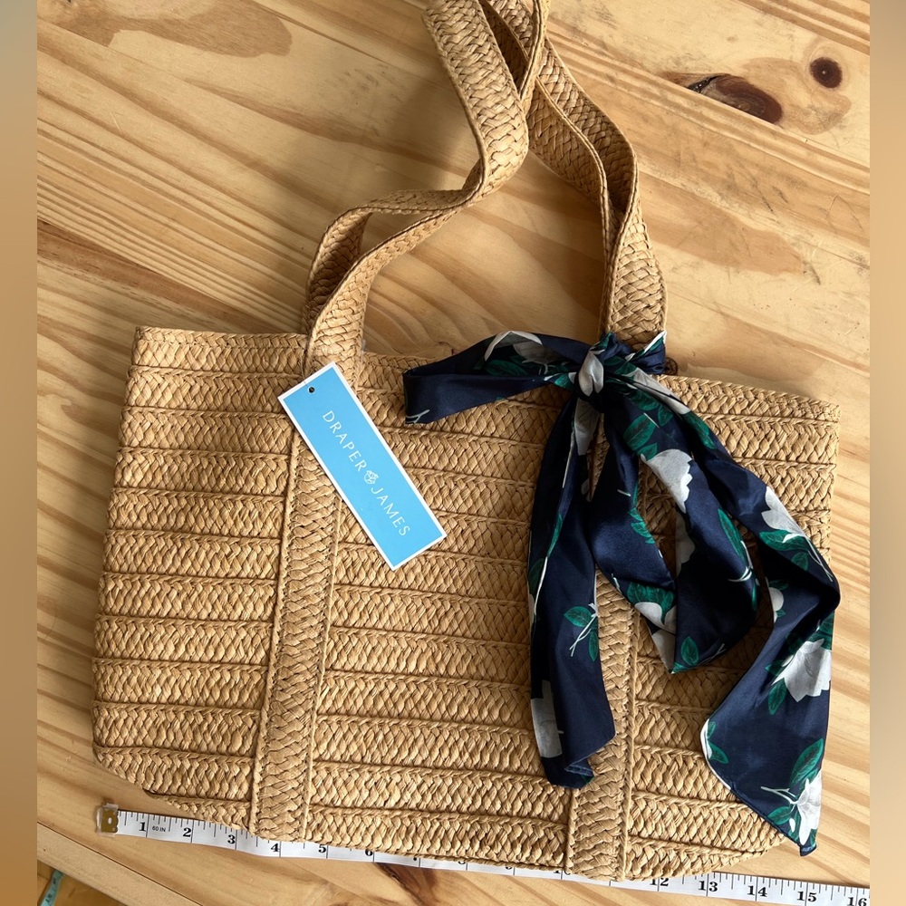 Draper James Tan Tote with Navy Floral Scarf